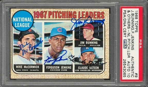 1968 Topps #9 "1967 Pitching Leaders" Multi-Signed Card – Signed by Two HOF Pitchers – PSA/DNA GEM MT 10